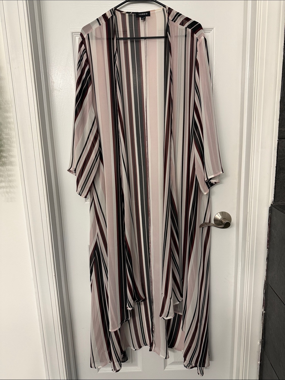 torrid Striped Pink, Black & Cream Open Duster